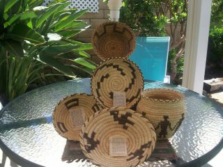 5 Vintage Papago Baskets With Provenance