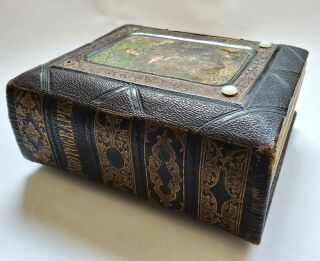Antique Victorian Leather Bound Photograph Album With Metal Clasp