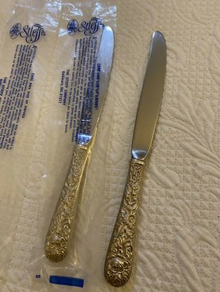 Two (2) Kirk Stieff Sterling Silver Repousse Knives With Stainless Steel Blades