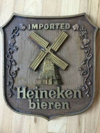 Vintage Heineken Beer Sign Bieren Windmill 1981 Van Munching Faux Wood