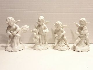 Vintage Set Of 4 Dresden Germany Porcelain Angels Cherubs Figurines Four Seasons