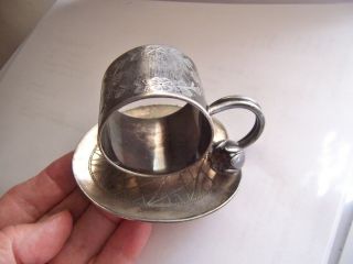 Antique Silver Plated Plate Figural Water Lily Pad Napkin Ring With Handle