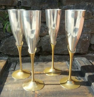 Vintage,  X 4 E.  P,  N.  S &brass,  Wine/champagne Detachable Screw Flutes,  Made In India