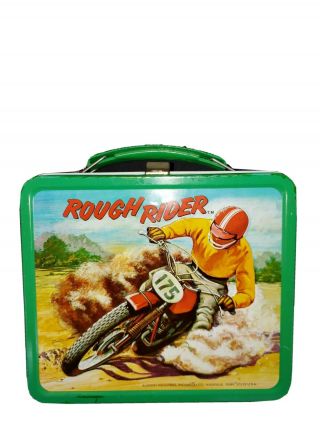 Vintage 1973 Alladin Rough Rider Lunch Box.  Real Dirt Bikes