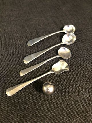 4 X Sterling Silver Antique Tea Condiment Spoons & 1 X Sterling Silver Lid/cap