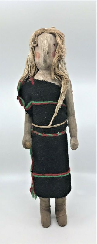 Vintage Handmade Wood Carved Native American Horn Face Kachina Doll Figure
