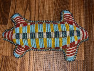 5.  63” Native American Plains Sioux Beaded Lizard Umbilical Fetish - 19th Century