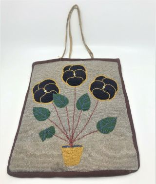 Large Beaded Purse,  Bag,  Satchel,  Yakima Native American Vintage Flower Design