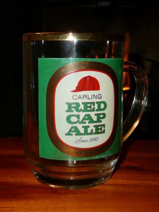 Rare Vintage Carling Red Cap Ale Clear Glass Beer Mug Gold Rim - Toronto Canada