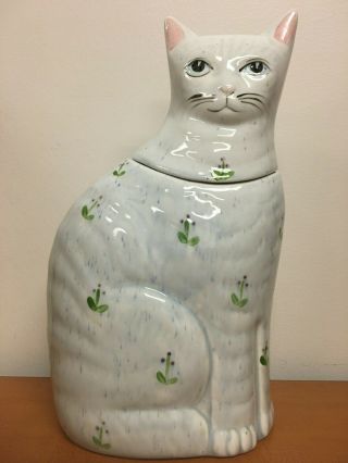 Vintage N.  S.  Gustin Tabby Cat Cookie Jar Ceramic Pottery Large Made Usa