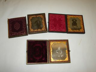 3 Antique 1/6 Plate Daguerreotype & Ambrotype Photo Cute Child Chair & Toy