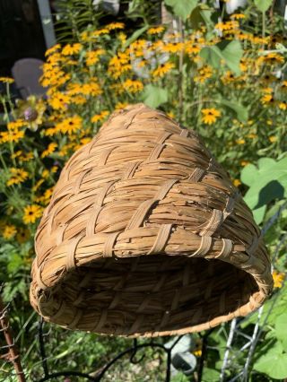 Vintage Handmade Straw Bee Skep Honey Comb Woven Basket 10” Fall Decor 2