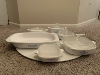 Set Of 6 Vintage Corning Ware Baking Dishes With Lids - Blue Cornflower Pattern