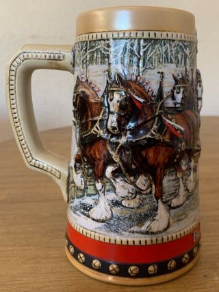 1988 Anheuser Busch AB Budweiser Bud Holiday Christmas Beer Stein Clydesdales 2