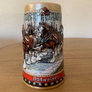 1988 Anheuser Busch AB Budweiser Bud Holiday Christmas Beer Stein Clydesdales 3