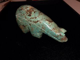 4.  3” Long 1980’s Zuni Carved Turquoise Bear With Heart Line Fetish