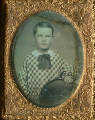 9th Plate Daguerreotype Of A Boy With Hat And Checked Shirt