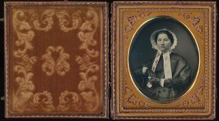 Pretty Young Woman Wearing Bonnet Tinted Ribbons 1/6 Plate Daguerreotype F672 2
