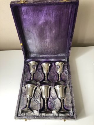 Set Of 6 Vintage Silver Plated Goblets In Velevt Display Case - Uk Seller
