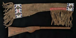 19th Century Northern Plains Toy Rifle And Beaded Scabbard