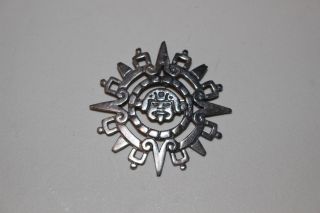 Vintage Taxco Mexican 925 Sterling Silver Aztec Calendar Brooch/pin/pendant