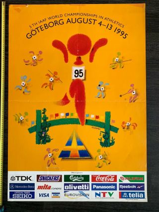 5th Iaaf World Athletics Championships 1995 Vintage Poster Goteborg Sweden