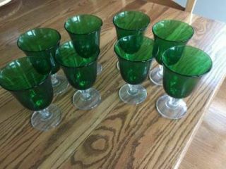 Vintage Green And Clear Glass Wine Goblets (set Of 8)