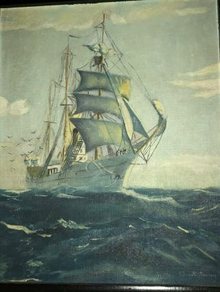 Elizabeth Sanders Maritime Seascape Oil Painting Ship At Sea Vintage