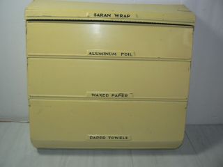 Vintage Metal Kitchen Paper Towel Saran Wrap Foil Wax Dispenser Wall Mount