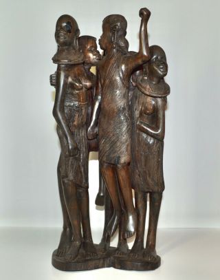 Vintage Hand Carved Signed Ebony Wood Statue African Masai Female Tribal Dance