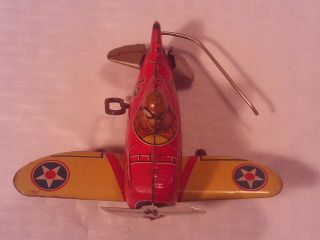 Vintage 1940s Marx Tin Wind Up Roll Over Airplane 12 Red And Yellow