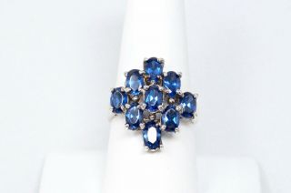 Stunning Vintage Art Deco Style Blue Sapphire Sterling Silver Ring - Size 8 -