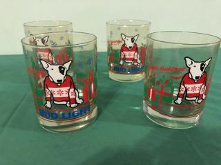 4 Vintage Bud Light Spuds Mackenzie Christmas Glasses " Party Animal "