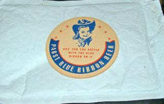 Vintage 1940s Pabst Blue Ribbon Beer Grey Bonnet 4¼ Coaster Wisconsin