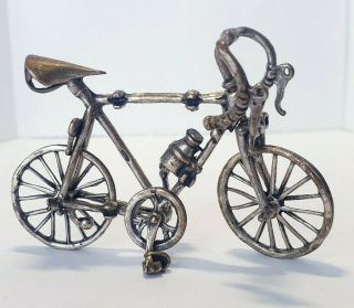 Vintage Solid Silver Italian Made Miniature Of A Racing Bicycle Stamped