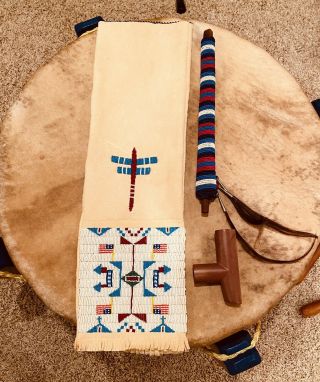 Authentic Vintage Plains Indian Bundle Beaded Pipe With Beaded Pipe Bag Lakota