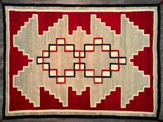 Navajo Rug,  Classic Ganado Stepped Design,  Handspun Wool,  C1930