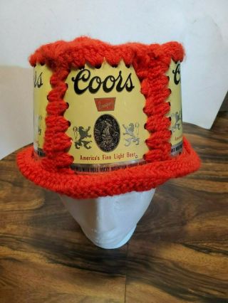 Vintage Handmade Crochet Beer Can Hat - Coors Party Hat