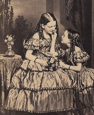 Two Sisters Intimately Touching And Smelling Flowers By Faris Nyc 1860s Cdv