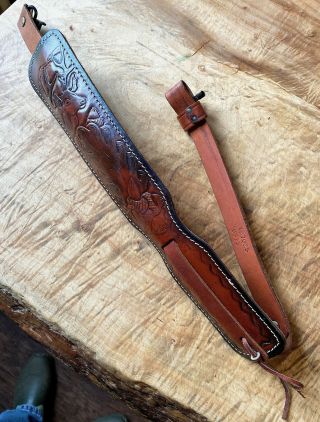 Vintage Hunter Padded Tooled Leather Rifle Sling W/swivels