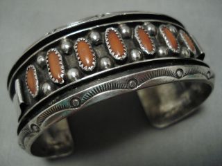 Incredible Vintage Navajo Coral Sterling Silver Bracelet