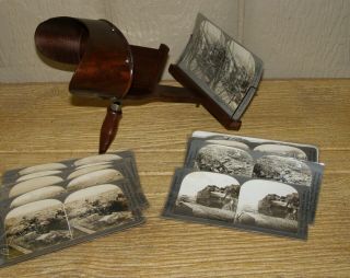 Antique Underwood Stereoscope 3d Stereo Viewer With 10 Wwi Subject Picture Cards