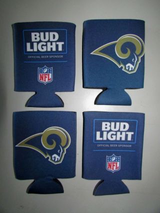(4) Bud Light Rams Nfl Football Beer Can Koozie Cooler Bar Beer Bottle Cold
