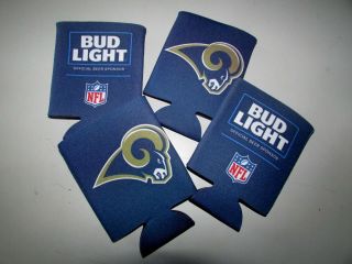 (4) Bud Light Rams NFL Football Beer Can Koozie Cooler Bar Beer Bottle Cold 2