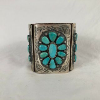 Navajo Native American Stamped Sterling Silver Ketoh Bow Guard Turquoise Leather
