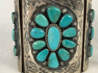 Navajo Native American Stamped Sterling Silver Ketoh Bow Guard Turquoise Leather 2