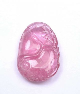Old Chinese Pink Tourmaline Carved Carving Toggle Plaque Pendant For Necklace