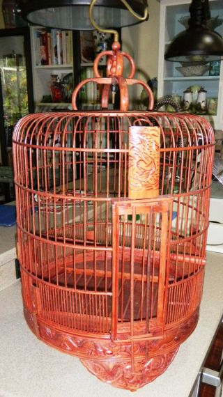 Extra Large Asian / Chinese Handmade Bamboo Wood Bird Cage - Very Unique Size