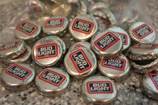 100 Vintage Bud Light Beer Bottle Caps No Dents Silver Blue Centers Shpg