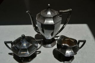 Wilcox Silver Plate Co.  Antique Art Deco Coffee Pot,  Creamer & Sugar Bowl Set